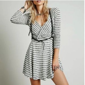 FREE PEOPLE The Maverick Knit Twist Front Striped Mini Dress M Balletcore